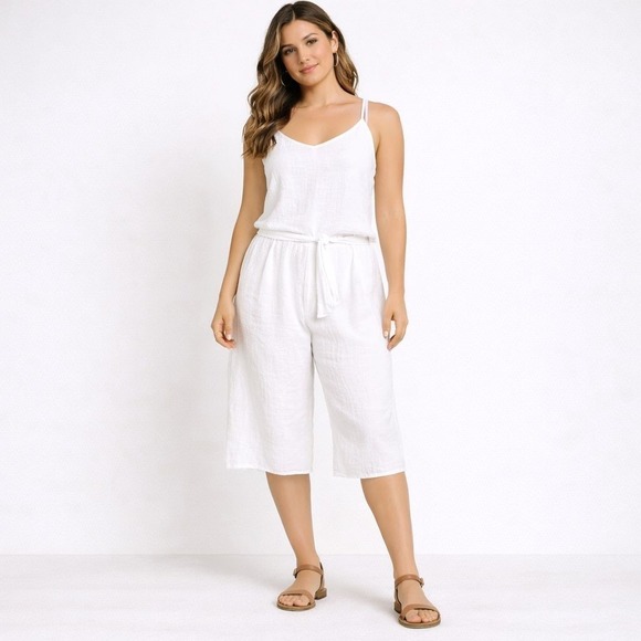 La Blanca Pants - LA BLANCA New Jumpsuit Seaside Women's MEDIUM White Vneck Sleeveless 100% Cotton
